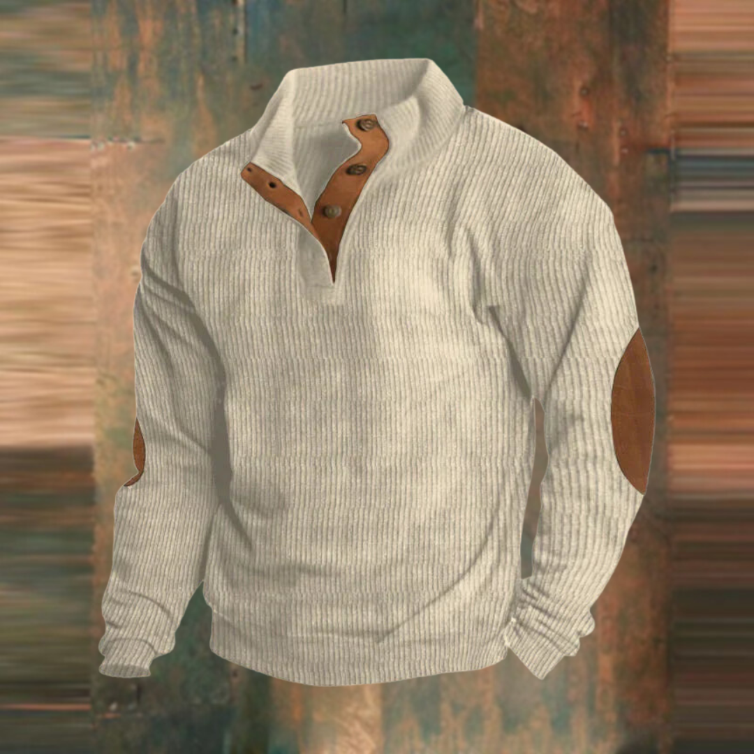 Herren Pullover Lässig Gerippt mit Knopfleiste