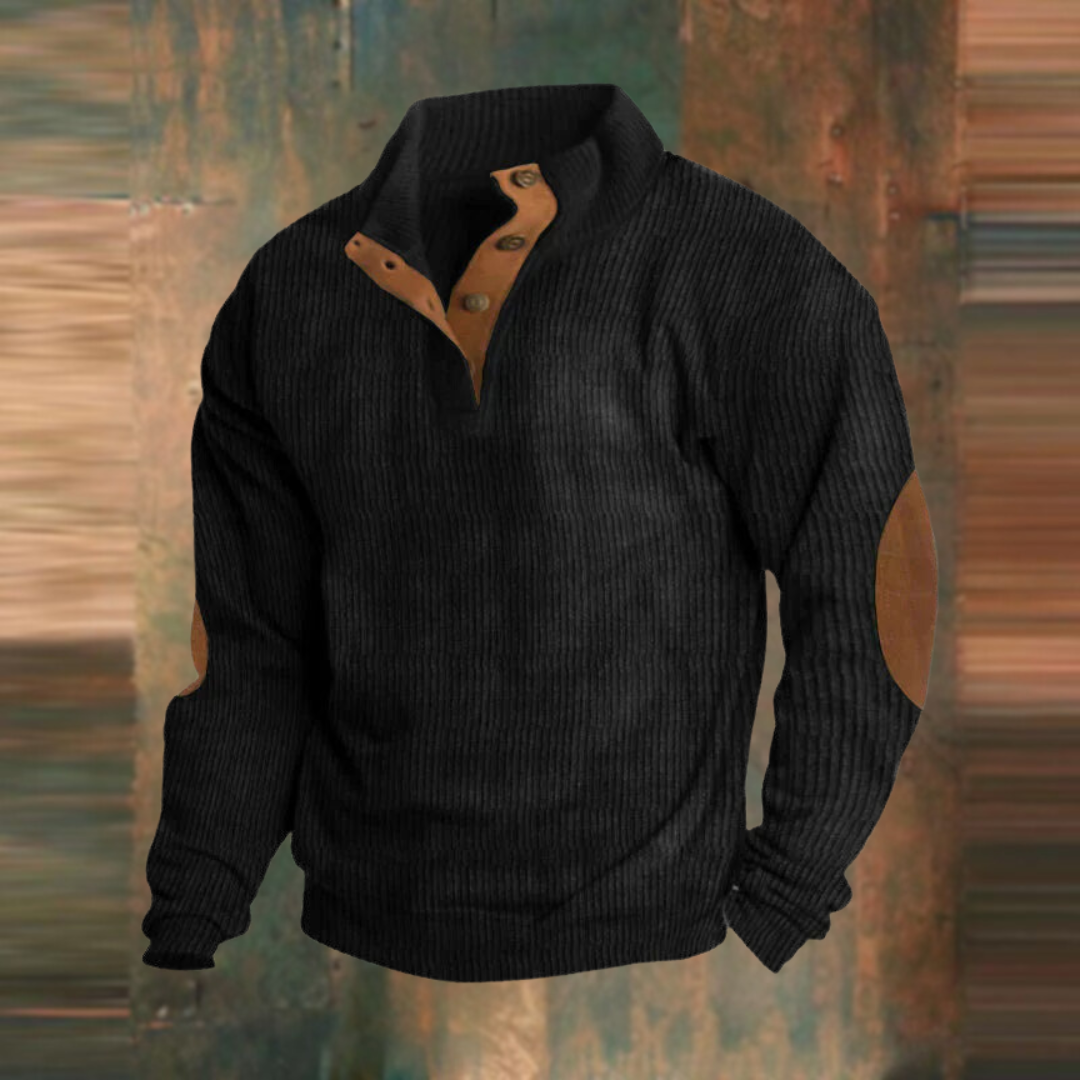 Herren Pullover Lässig Gerippt mit Knopfleiste
