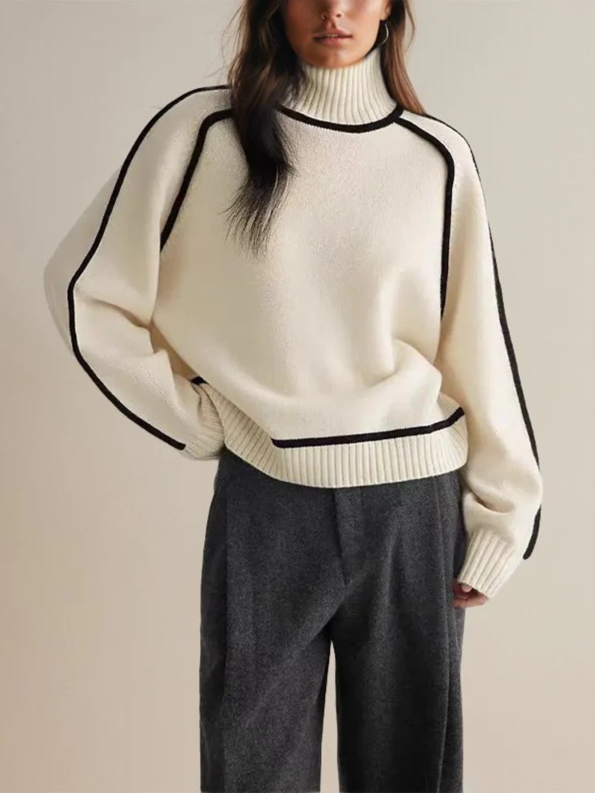 Damen Rollkragenpullover Winter Warm Colorblock - BerlinGlamour