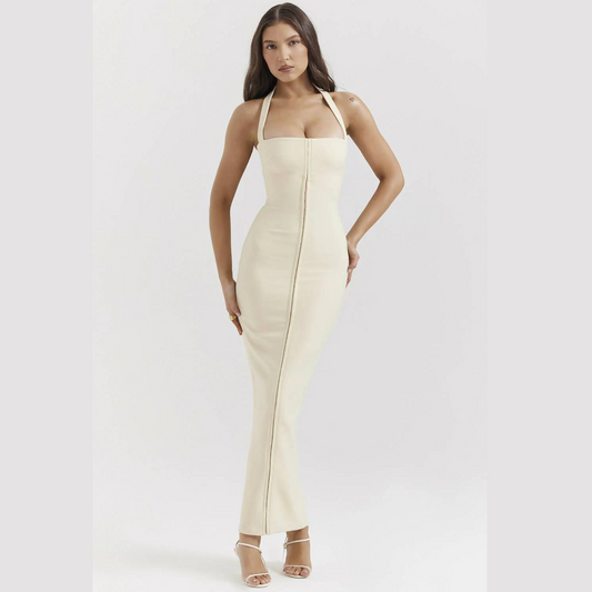 Elegantes Abendkleid Maxi Lang Halterneck Rückenausschnitt - BerlinGlamour