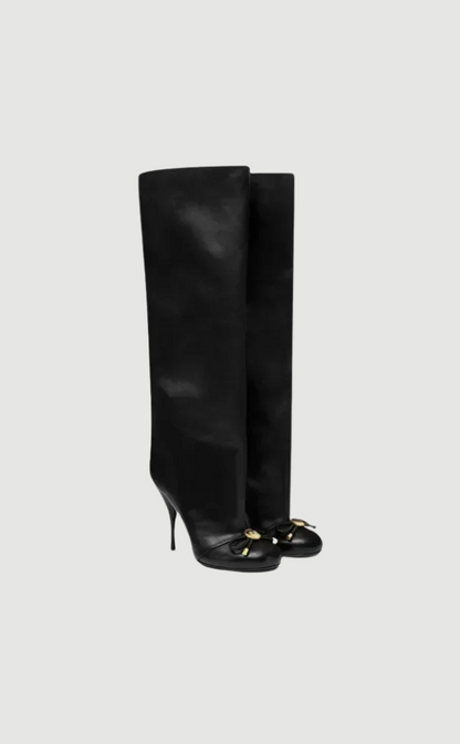 Damen Stiefel Leder Hochhackig Elegant Gold - BerlinGlamour