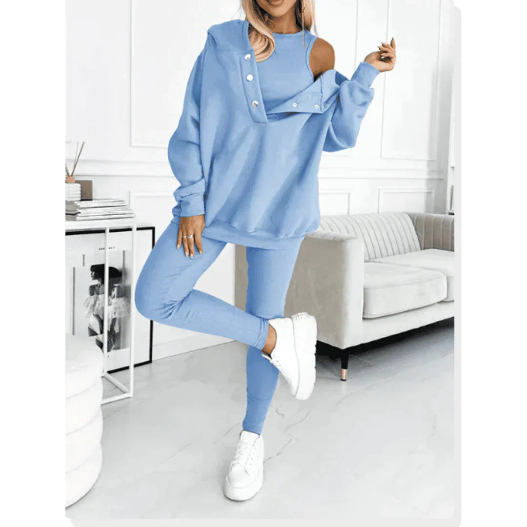 Damen Sweatshirt Set Off Shoulder mit Leggings - BerlinGlamour