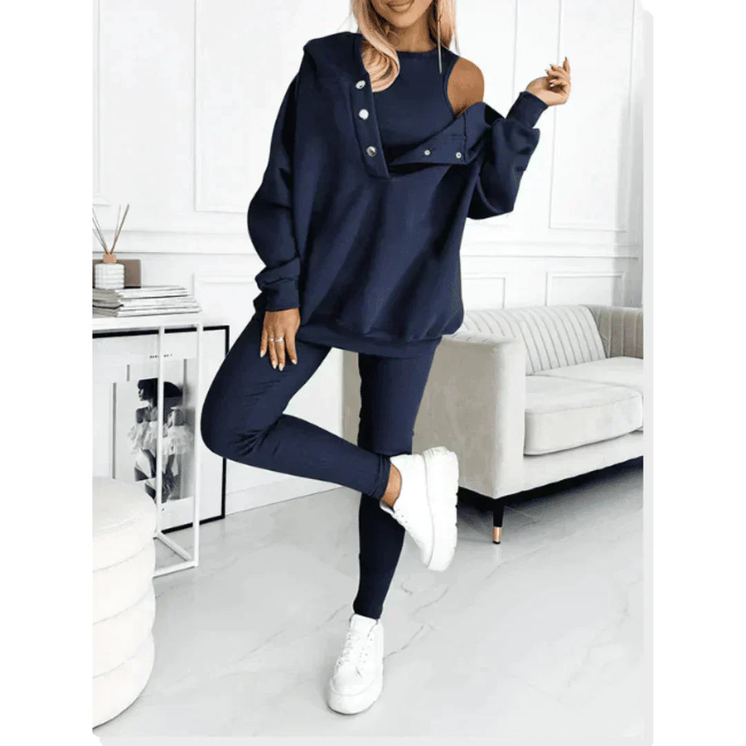 Damen Sweatshirt Set Off Shoulder mit Leggings