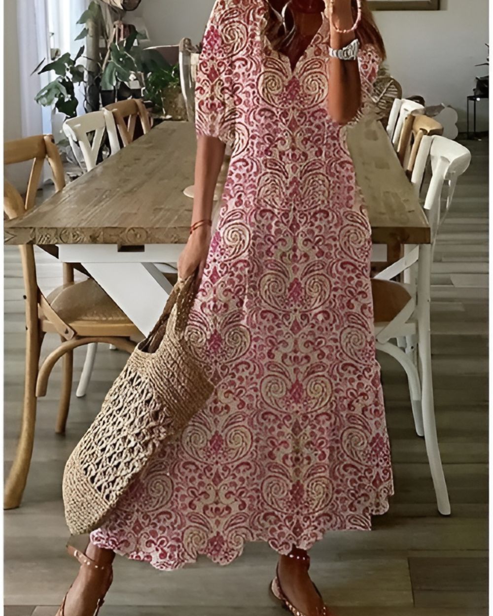 Boho Damen Wickelkleid Magisches Floral Design