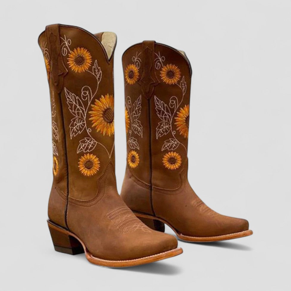 Orthopädische Western-Cowboystiefel mit Blumenstickerei für Damen 1