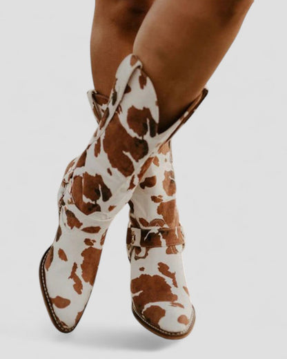 Orthopädische Western-Cowboystiefel mit Kuhmuster für Damen 0