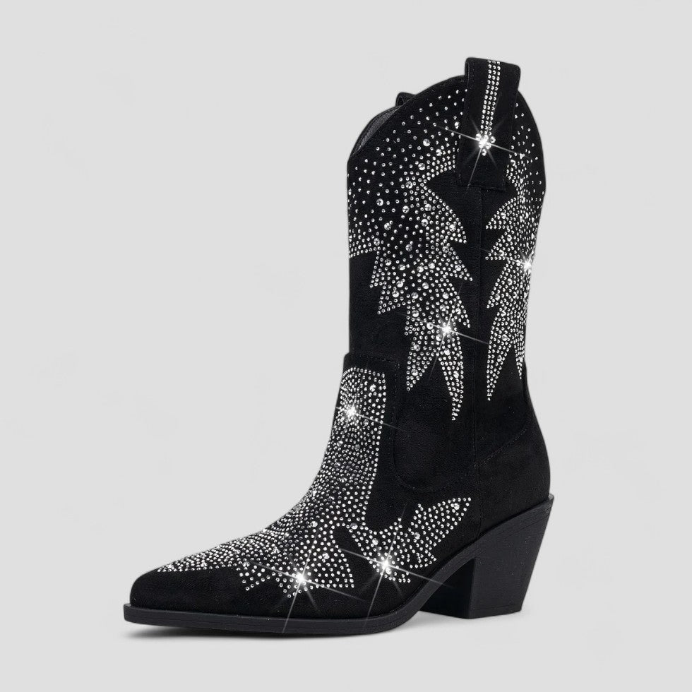 Orthopädische Western-Cowboystiefel mit Strasssteinen für Damen 0
