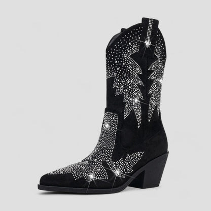 Orthopädische Western-Cowboystiefel mit Strasssteinen für Damen 0
