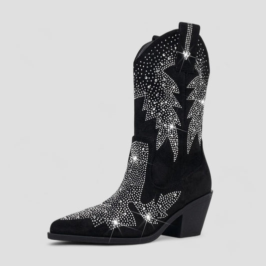Orthopädische Western-Cowboystiefel mit Strasssteinen für Damen 0