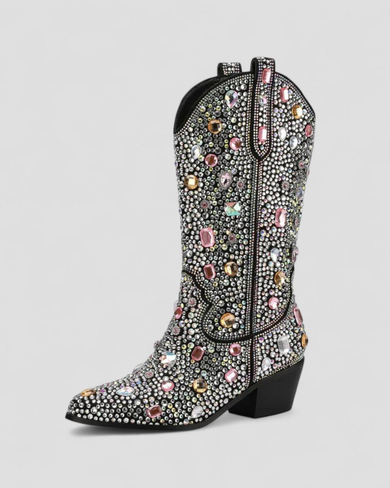 Orthopädische Western-Cowboystiefel mit Strasssteinen für Damen 0