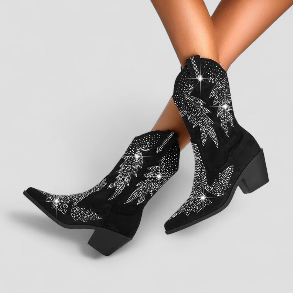 Orthopädische Western-Cowboystiefel mit Strasssteinen für Damen 1