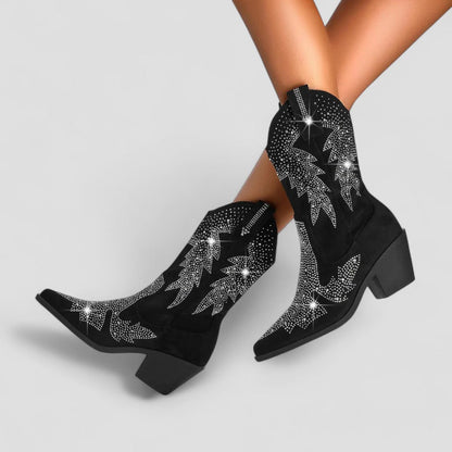 Orthopädische Western-Cowboystiefel mit Strasssteinen für Damen 1
