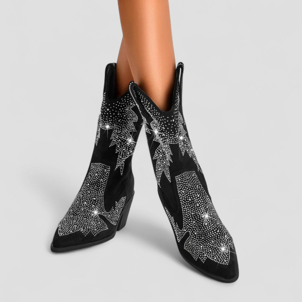 Orthopädische Western-Cowboystiefel mit Strasssteinen für Damen 2