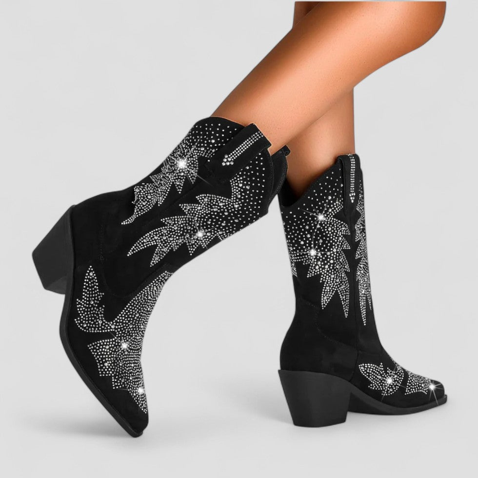 Orthopädische Western-Cowboystiefel mit Strasssteinen für Damen 3