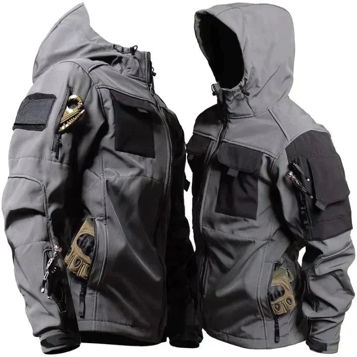 Outdoor-Jacke – wasserdicht – mit Kapuze – Windbreaker-Jacke – Softshell-Jacke für Herren-Grau-XS-Chaps Herrenmode