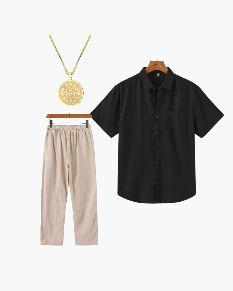 Männer Outfit Sommer 3-teilig Kurzarm Leinen - BerlinGlamour