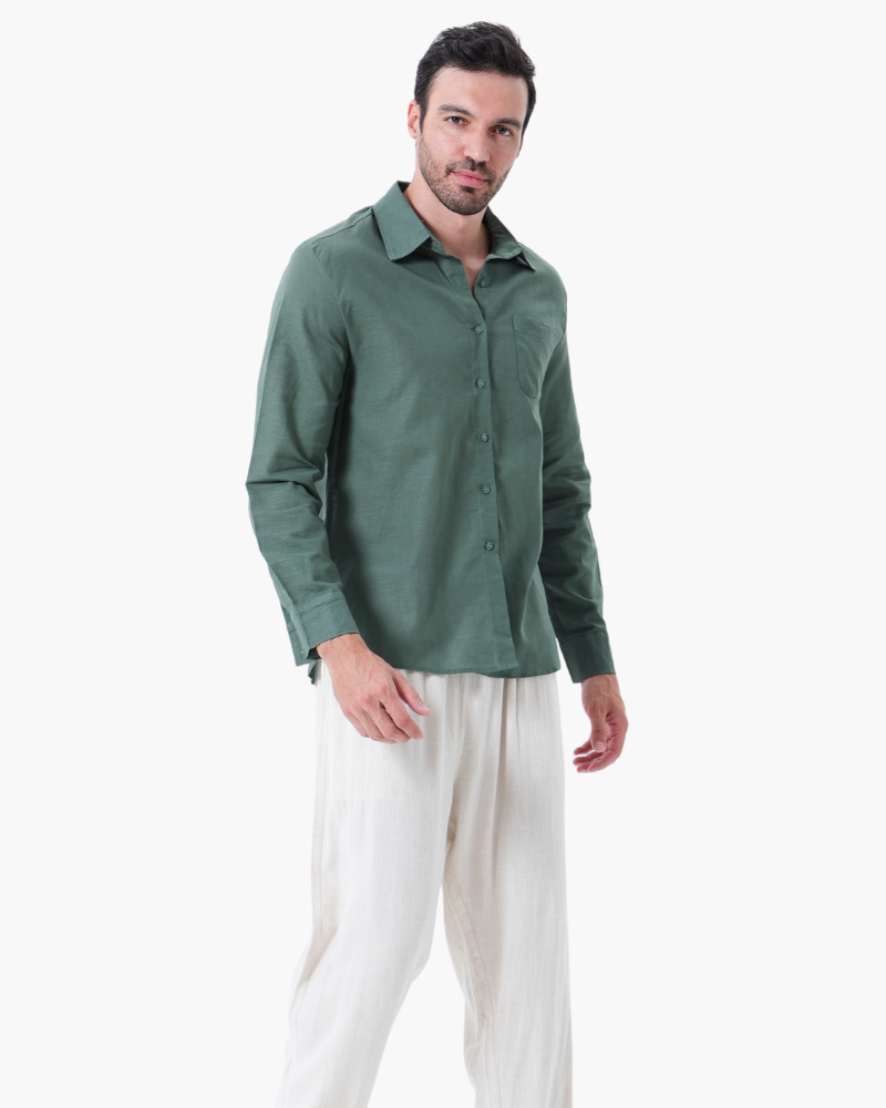 Herren Leinenanzug Sommer Zweiteiler Langarm Hose Hemd Set