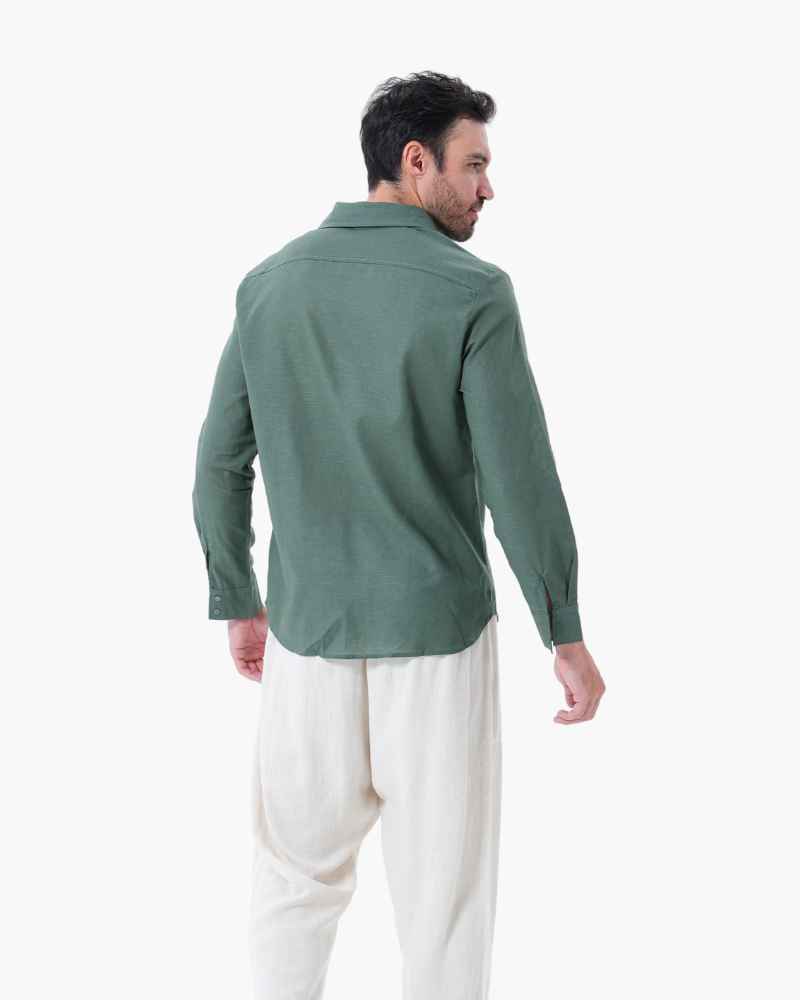 Herren Leinenanzug Sommer Zweiteiler Langarm Hose Hemd Set