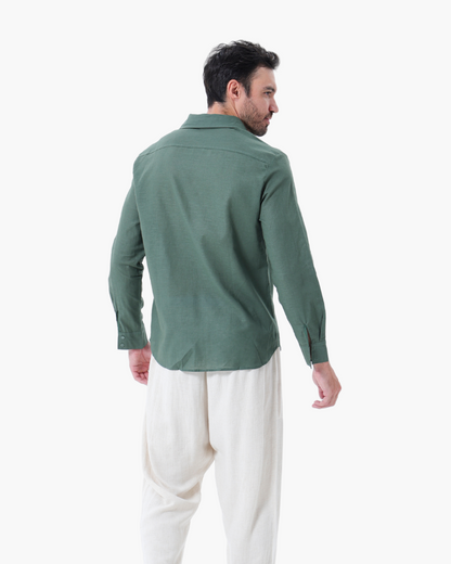 Herren Leinenanzug Sommer Zweiteiler Langarm Hose Hemd Set