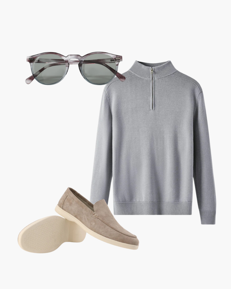 Herren Set: 3-teiliges Outfit mit Pullover, Loafers und Sonnenbrille - BerlinGlamour