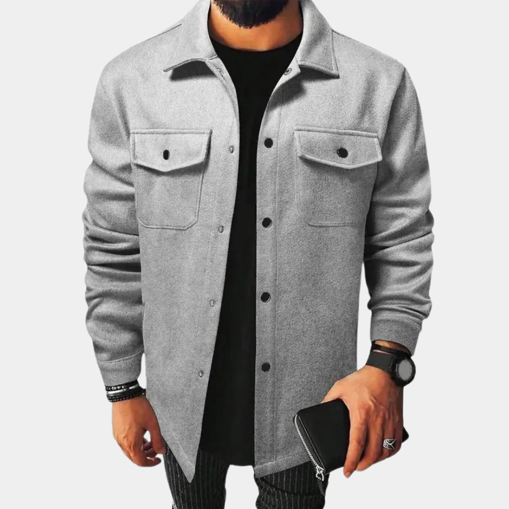 Overshirt – Herrenhemdjacke mit Knöpfen und Brusttaschen-Grau-S-Chaps Herrenmode