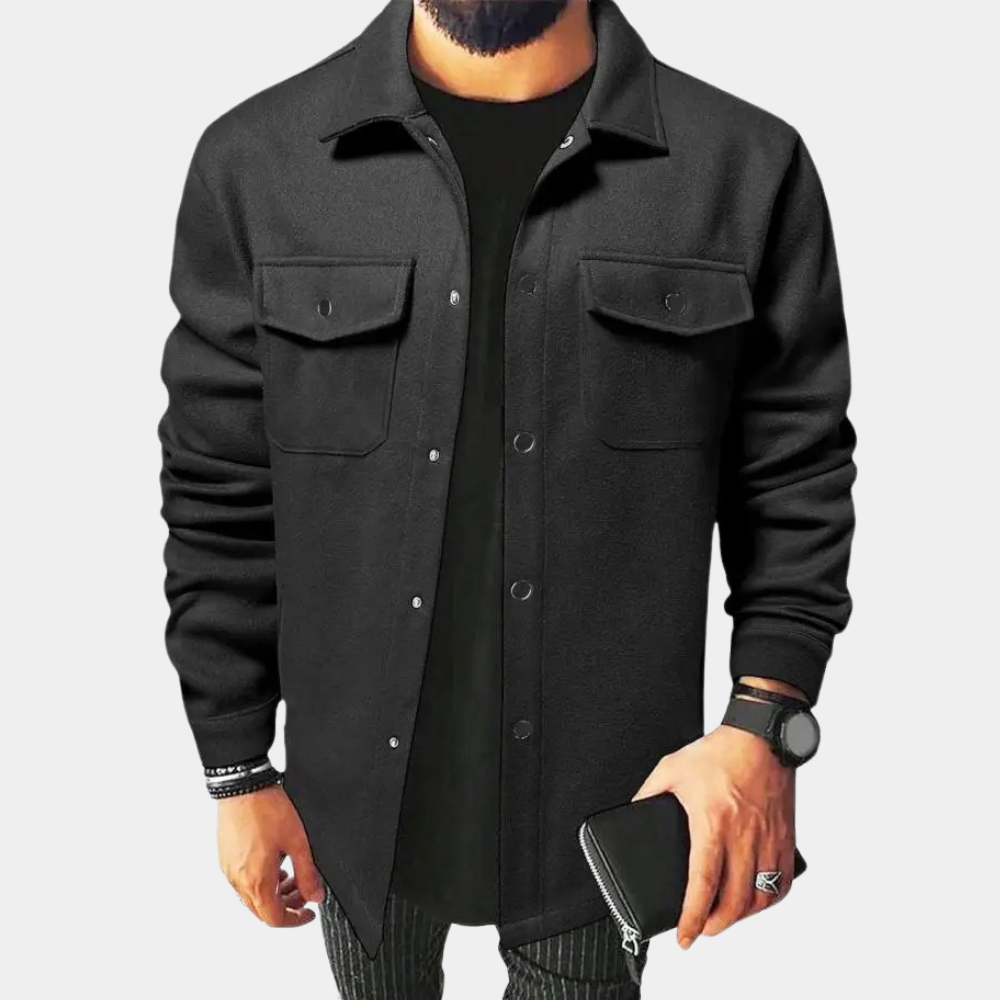 Overshirt – Herrenhemdjacke mit Knöpfen und Brusttaschen-Schwarz-S-Chaps Herrenmode