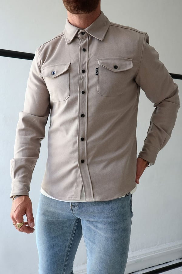 Herren Overshirt Jacke Umlegekragen Knöpfe Taschen - BerlinGlamour