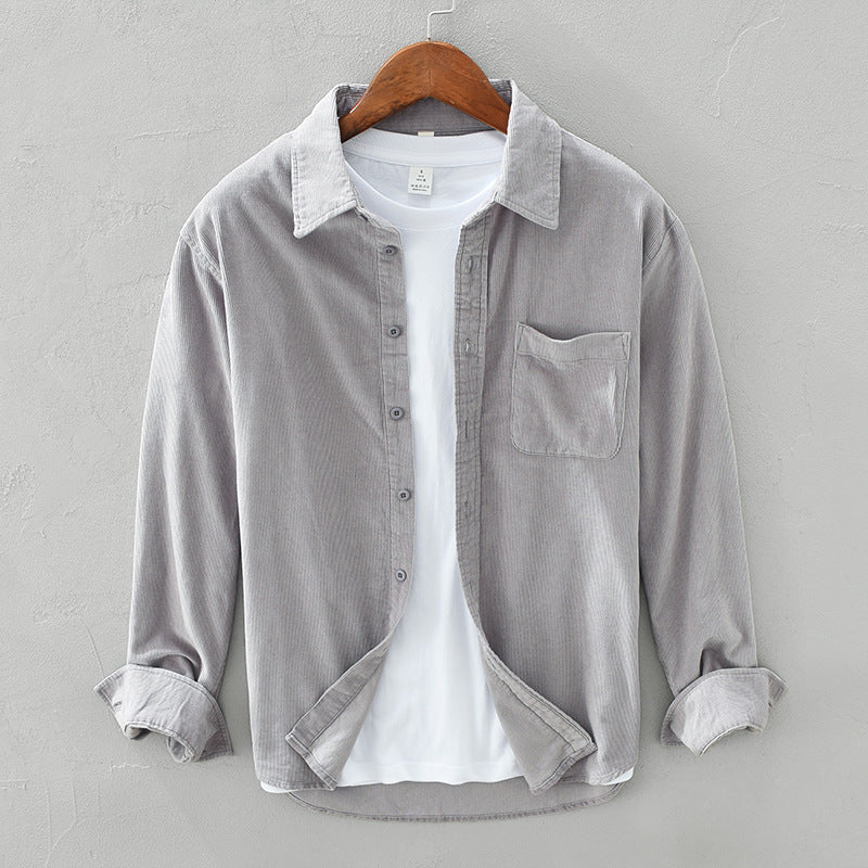 Overshirt - Lässiges Langarm-Knopfleisten-Overshirt für Männer-Hellgrau-S-Chaps Herrenmode