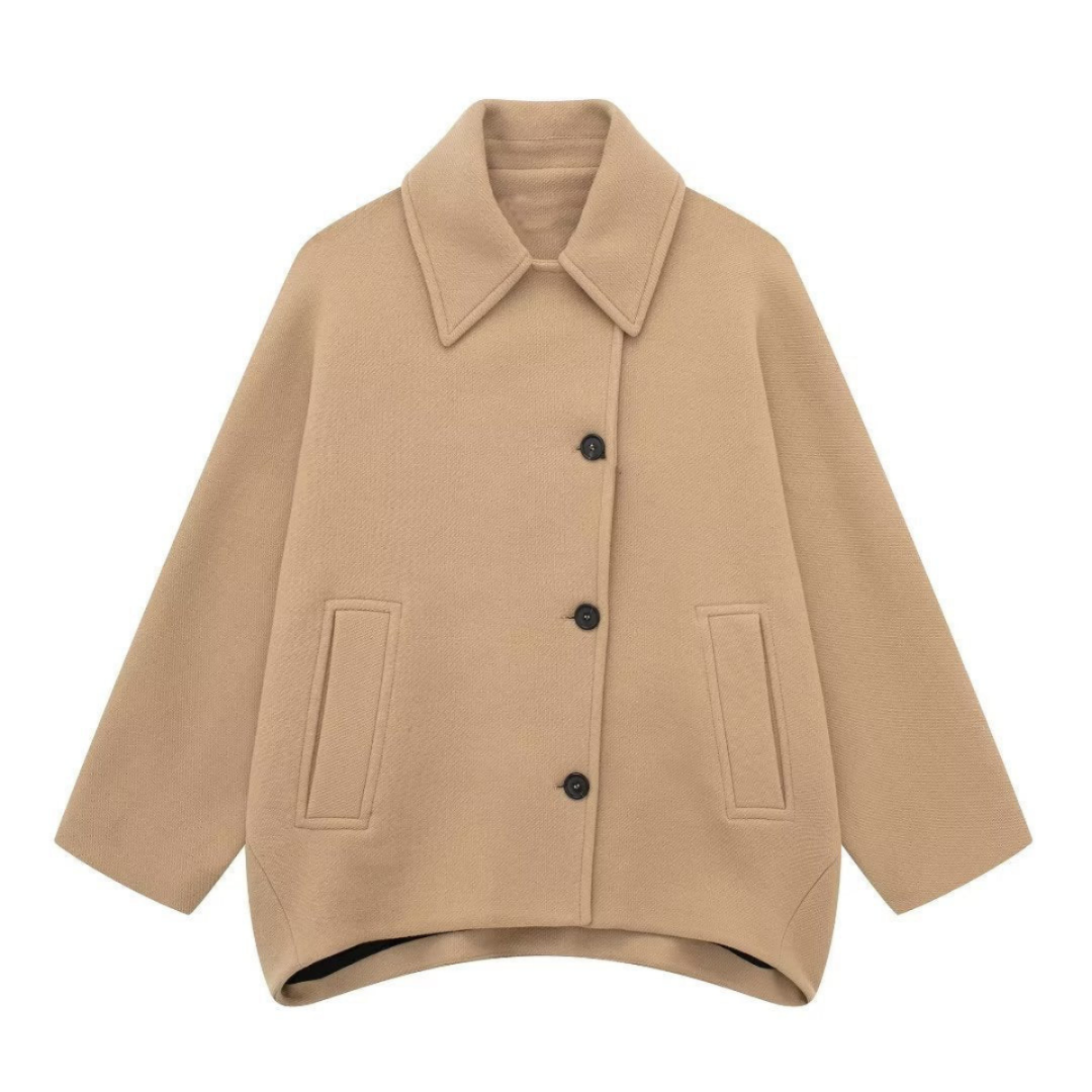 Damenjacke Oversized Beige Kragen Einfach Schnitt - BerlinGlamour