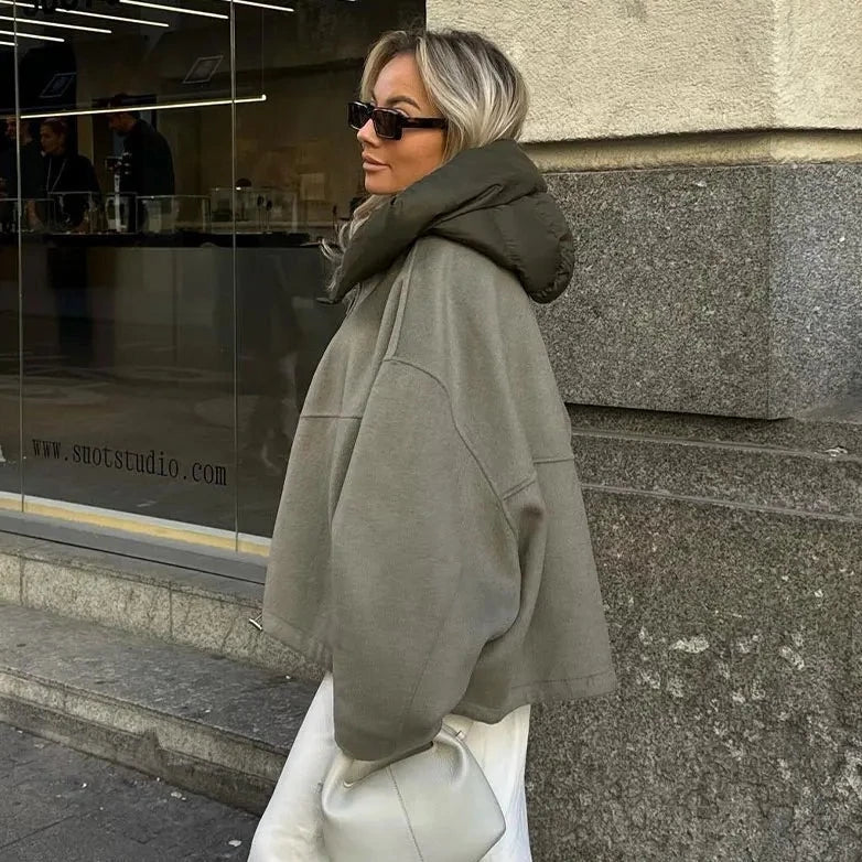 Übergangsjacke Damen Reißverschluss Kapuze Oversized Winter - BerlinGlamour