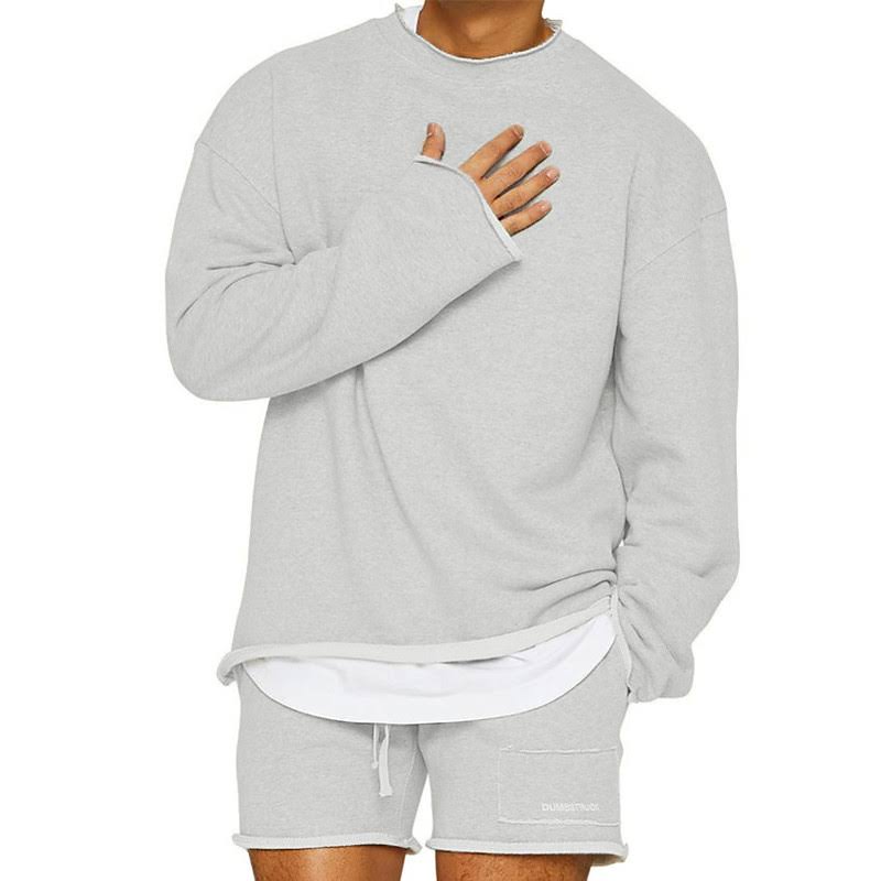 Oversized Pullover – Lässig – Einfarbig – Oversized Sweatshirt – Herren-Sweatshirt-Weißgrau-M-Chaps Herrenmode