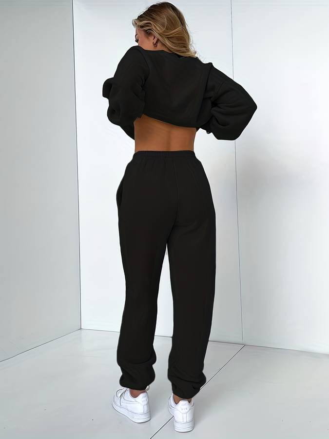 Damen Sweatanzug Set Damenmode Schwarz - BerlinGlamour