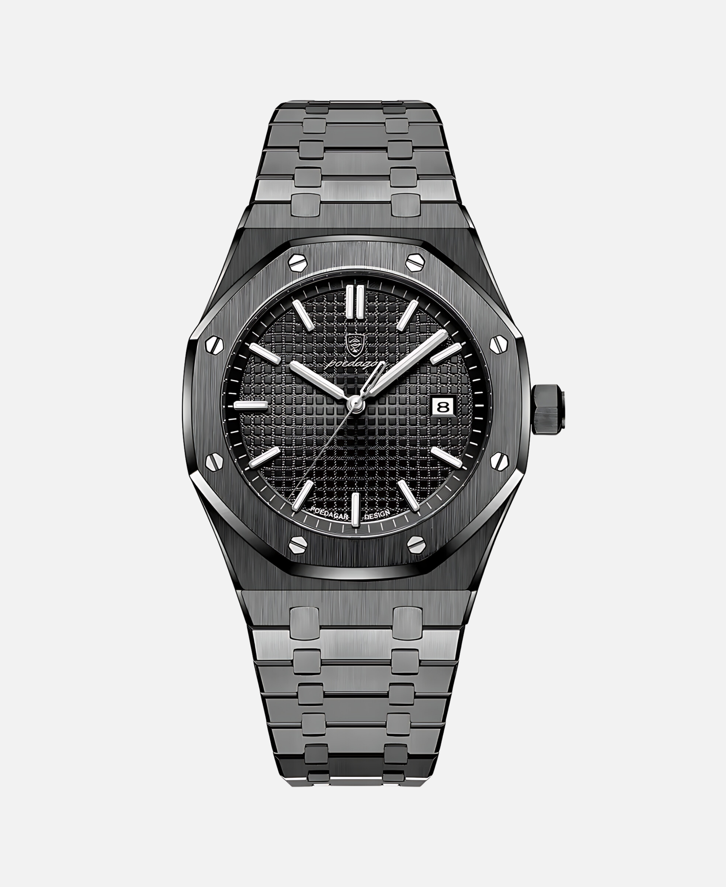 Herren Armbanduhr Edelstahl 41mm Elegant Schwarze Lederband