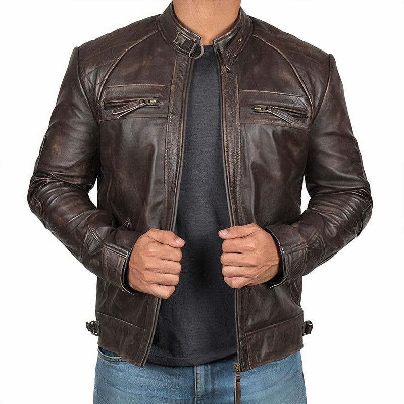 Herren Motorradjacke Robust Leder mit Reißverschlüssen - BerlinGlamour