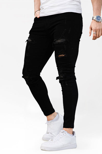 Rippen Jeans Herren Schwarz Skinny Destroyed - BerlinGlamour
