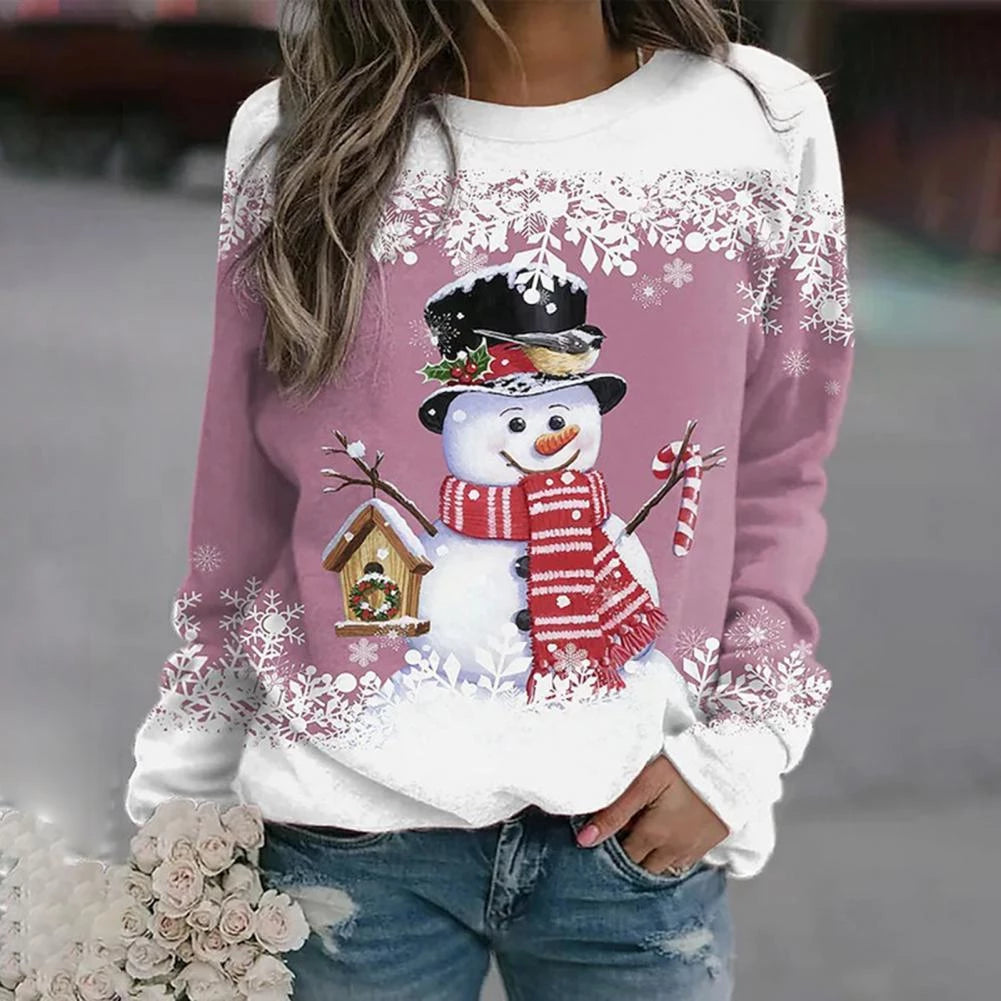 Damen Weihnachtspullover Schneemann Motiv Festlich