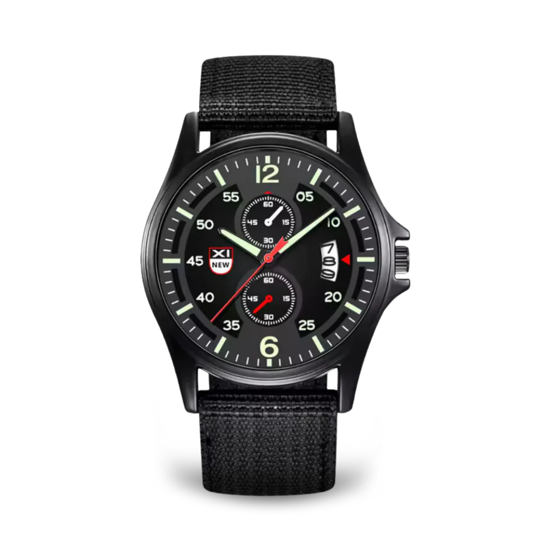 Herrenuhr Militärstil Quarz Sportuhr Schwarz