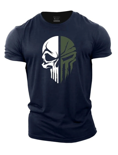 Herren T-Shirt Totenkopf Militär Style Schwarz