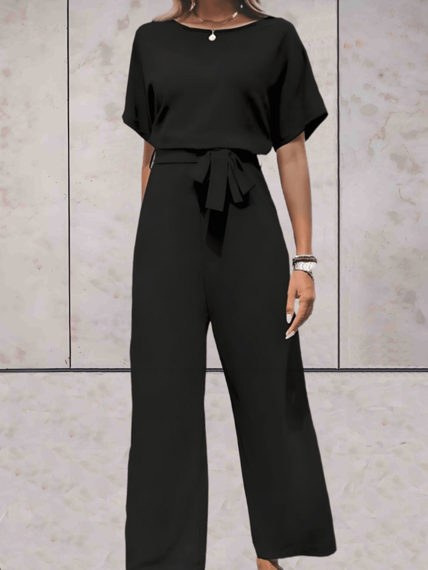 Frauen Jumpsuit Kurzärmlig Mit Gürtel Elegant