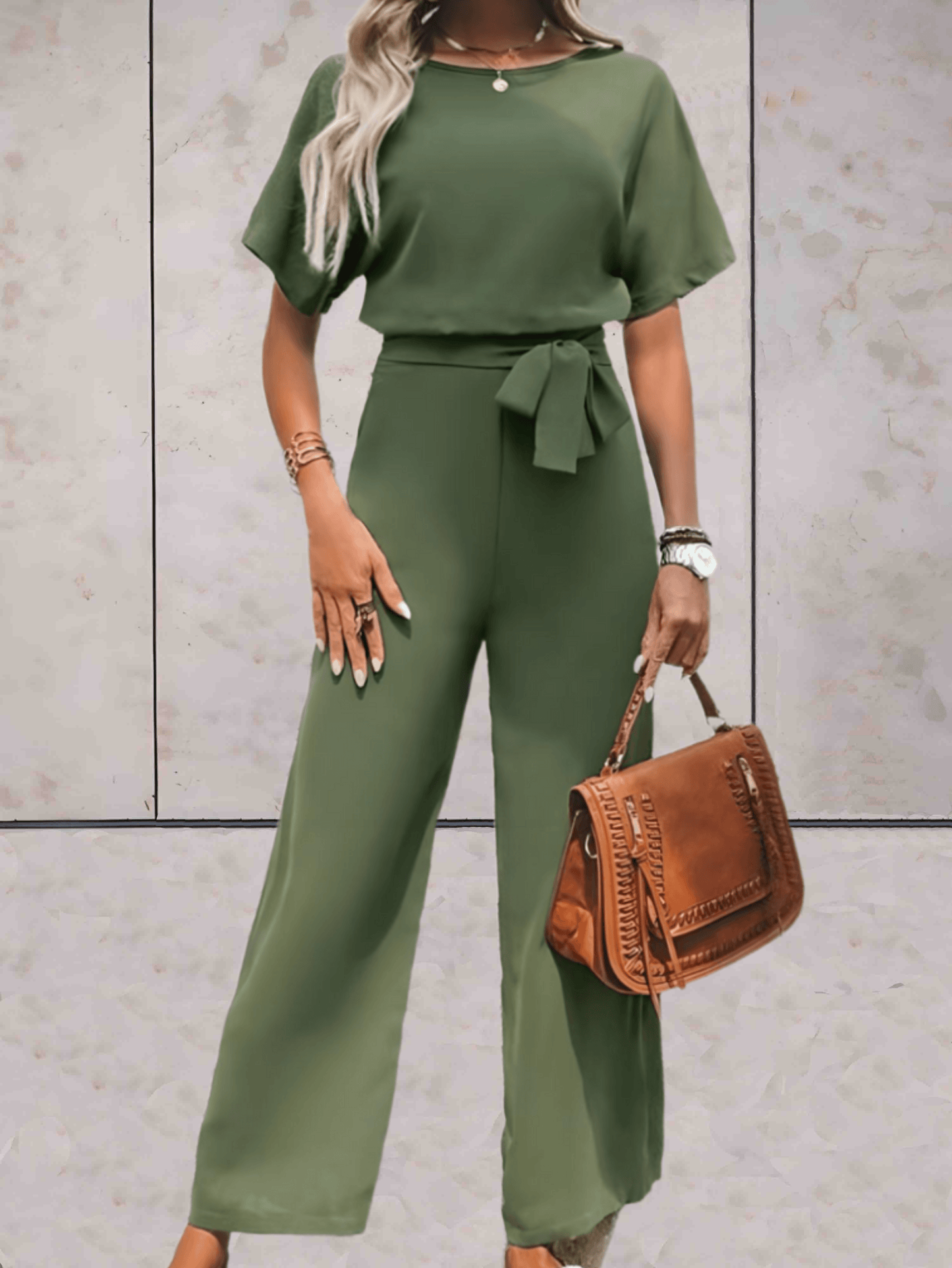 Frauen Jumpsuit Kurzärmlig Mit Gürtel Elegant