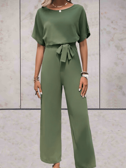 Frauen Jumpsuit Kurzärmlig Mit Gürtel Elegant