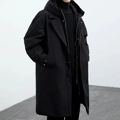 Parka-Mantel – mit Kapuze – winddicht – Oversize-Mantel – Herrenmantel-Schwarz-M-Chaps Herrenmode