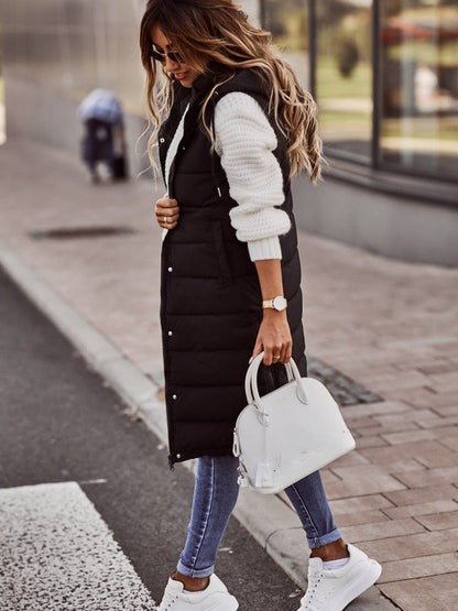Damen Steppweste Lange Kapuze Warm Winter