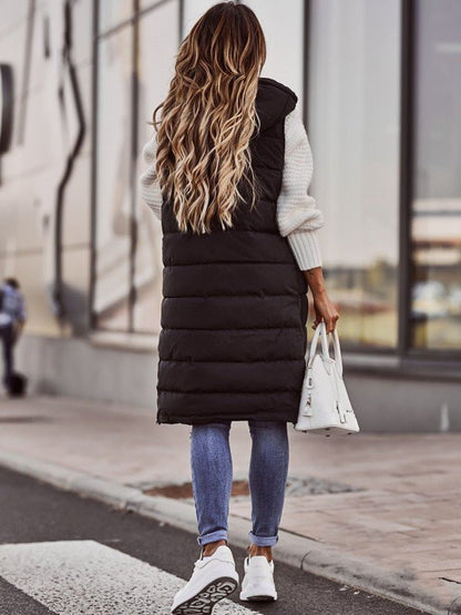 Damen Steppweste Lange Kapuze Warm Winter