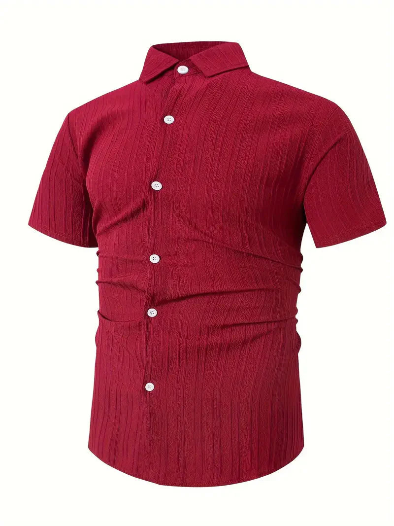 Perry-T-Shirt | Kurzärmeliges Button-up-Hemd für Männer-Burgunderrot-S-Chaps Herrenmode