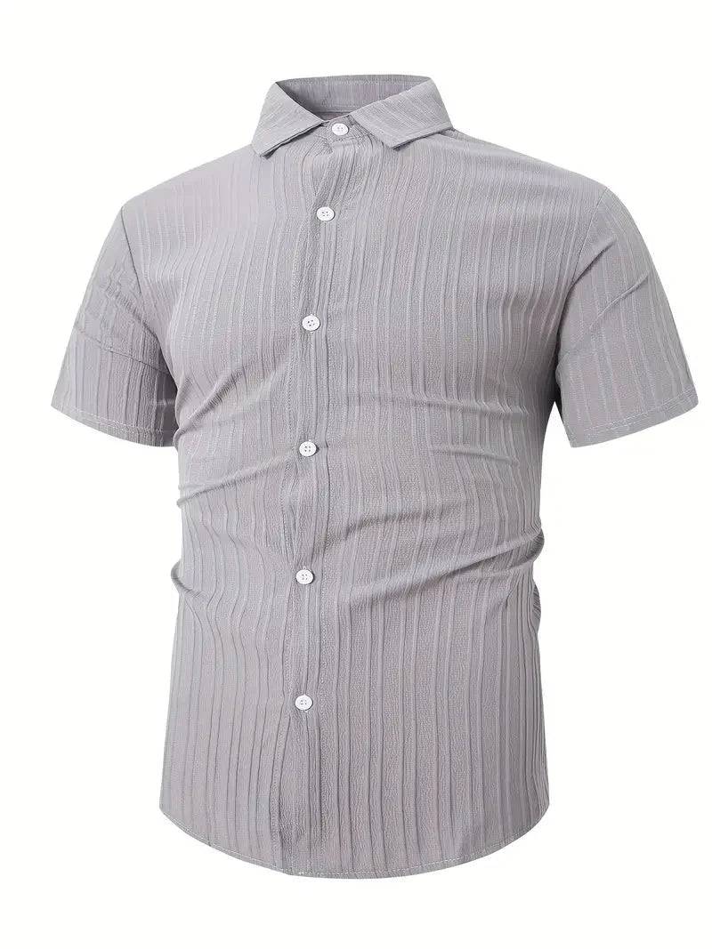 Perry-T-Shirt | Kurzärmeliges Button-up-Hemd für Männer-Grau-S-Chaps Herrenmode