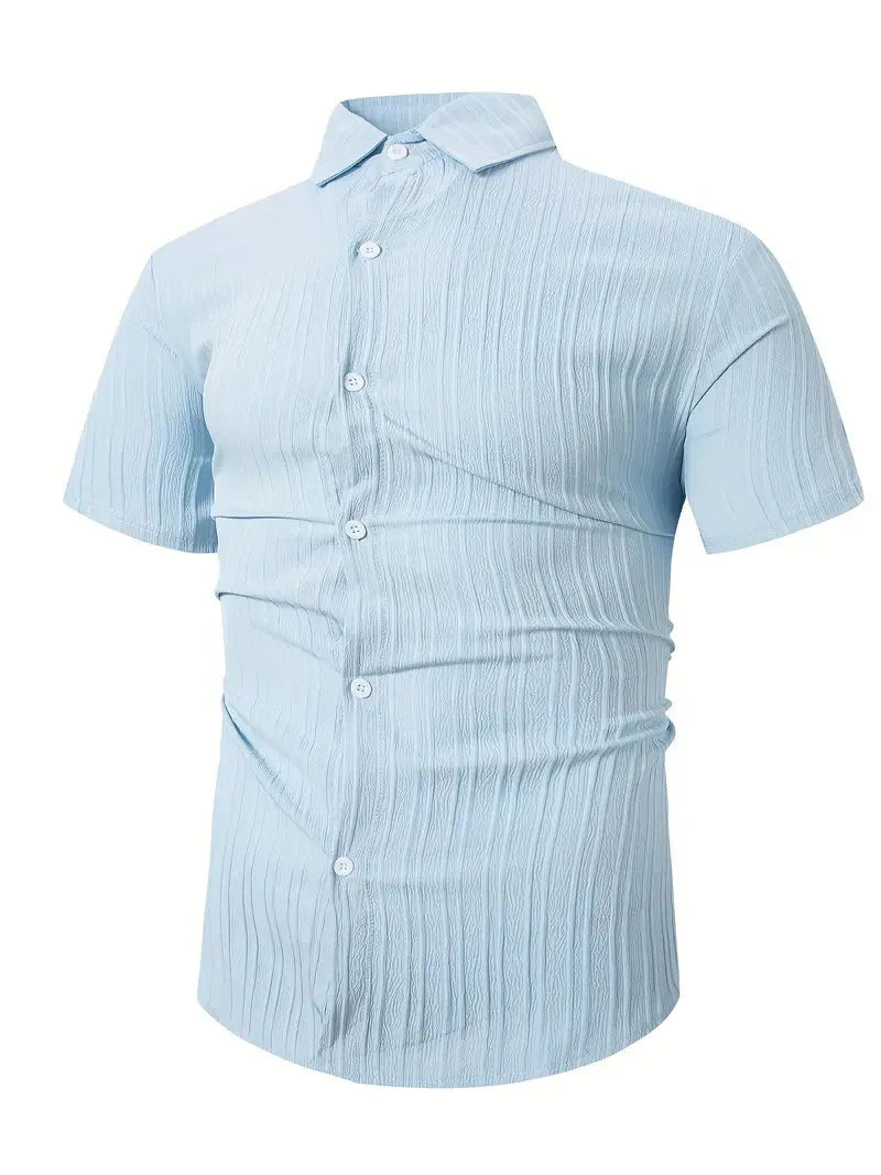 Perry-T-Shirt | Kurzärmeliges Button-up-Hemd für Männer-Hellblau-S-Chaps Herrenmode
