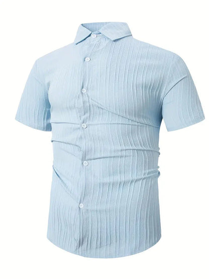 Perry-T-Shirt | Kurzärmeliges Button-up-Hemd für Männer-Hellblau-S-Chaps Herrenmode