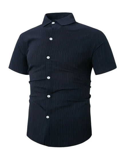 Perry-T-Shirt | Kurzärmeliges Button-up-Hemd für Männer-Marineblau-S-Chaps Herrenmode