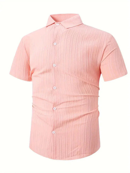 Perry-T-Shirt | Kurzärmeliges Button-up-Hemd für Männer-Rosa-S-Chaps Herrenmode